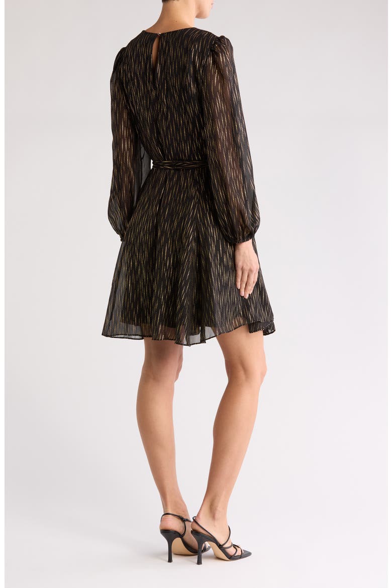 Metallic Long Sleeve Swing Dress, Alternate, color, BLACK GOLD