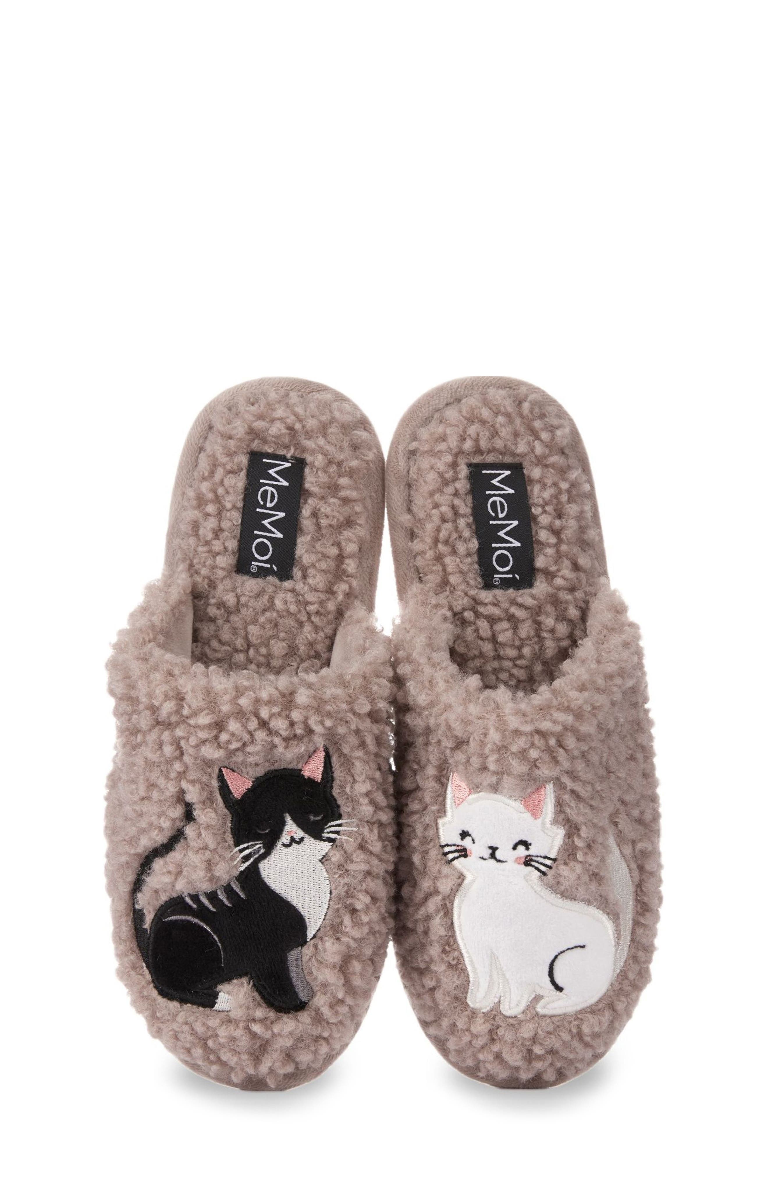 MeMoi More Kittens Meow Faux Shearling Memory Foam Slipper, Main, color, 