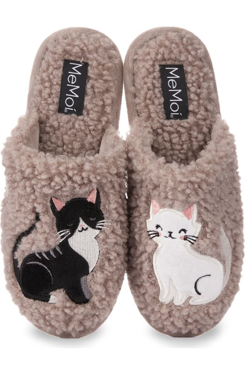 MeMoi More Kittens Meow Faux Shearling Memory Foam Slipper, Main, color,