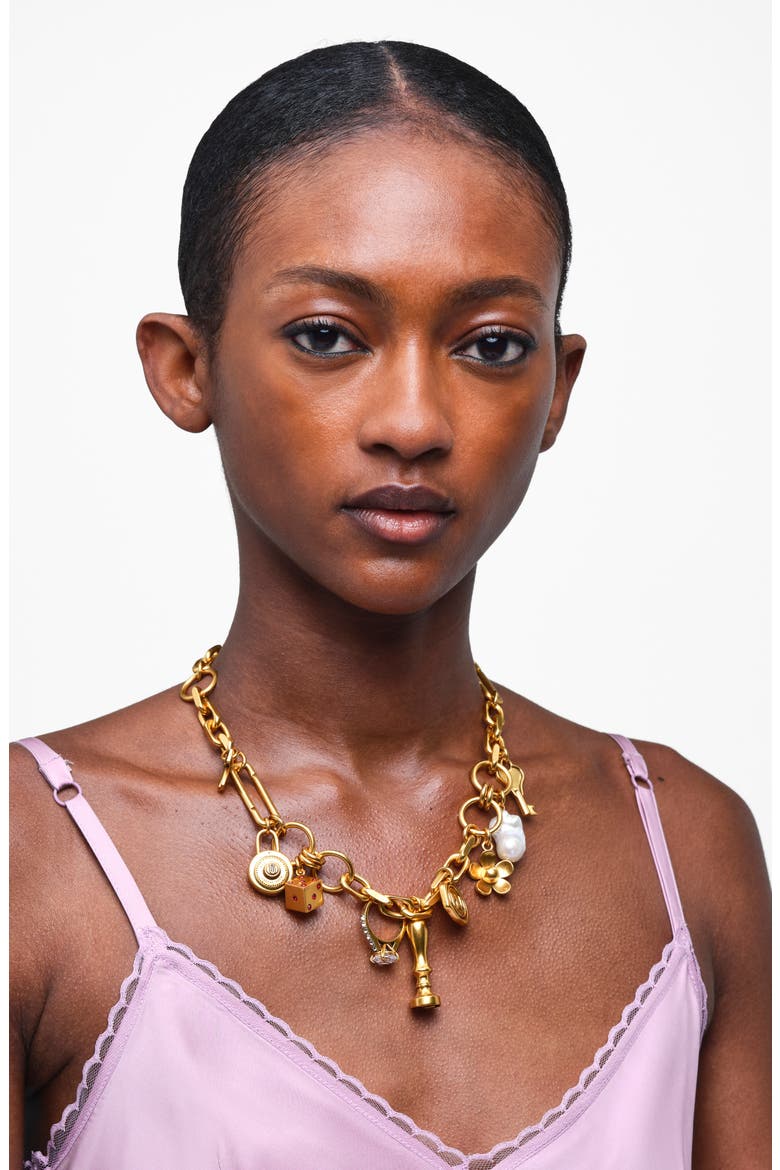 Love Letter Statement Necklace, Alternate, color, ANTIQUE GOLD