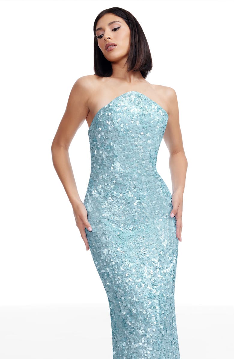 Dress the Population Etta Sequin Strapless Cocktail Sheath Dress, Alternate, color, Sky