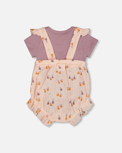 Deux Par Deux Baby Girl's Printed Muslin Shortall And Organic Cotton Bodysuit Set Peach With Pears In Peach With Pears Print