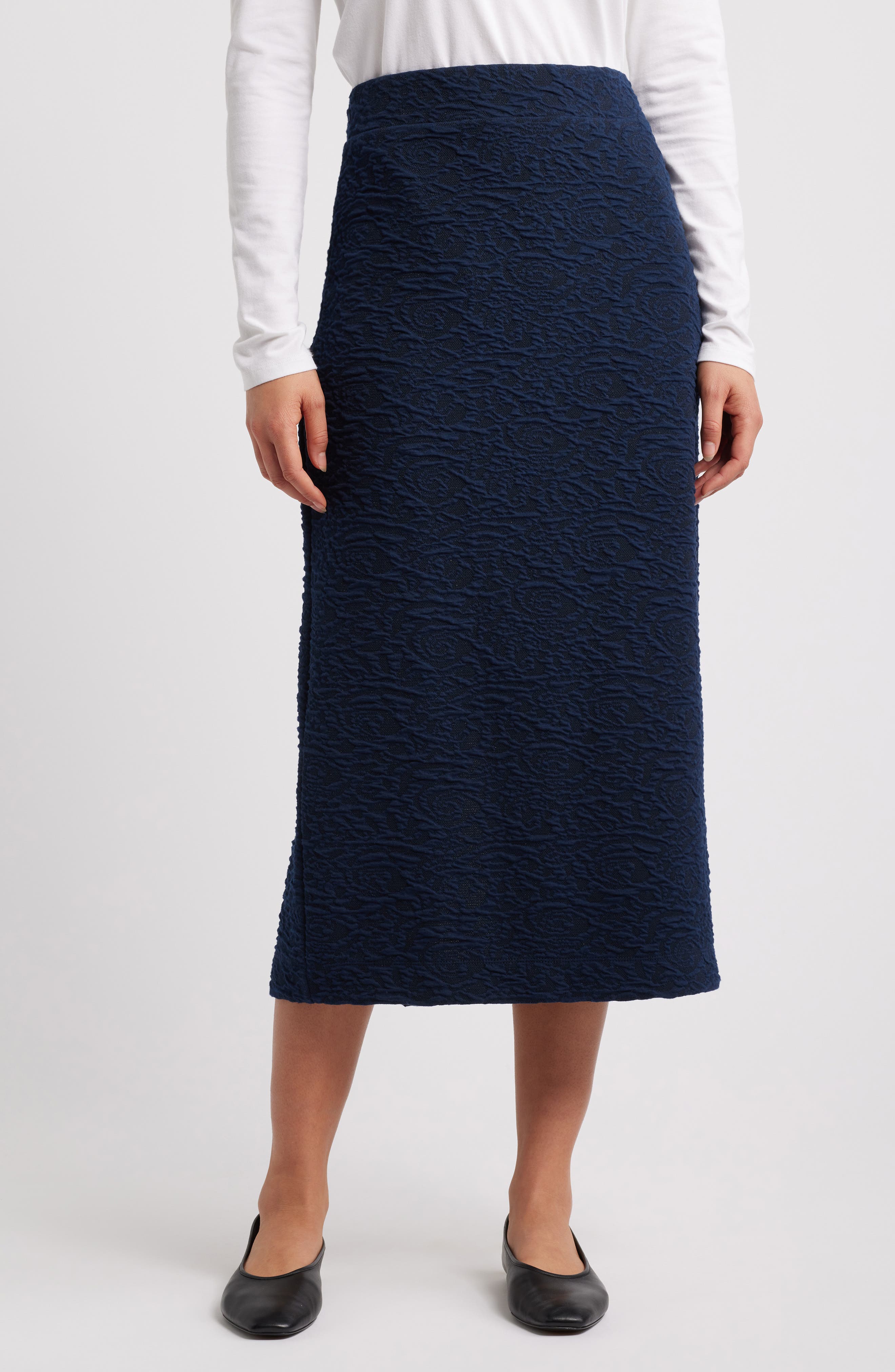 Masai Copenhagen Stephanie Jacquard Midi Skirt in Navy 