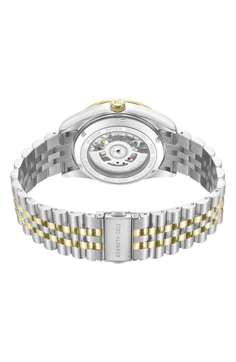 Kenneth Cole New York Open Heart Automatic Two-Tone Bracelet Watch, 43mm, Alternate, color, Green/ Two Tone