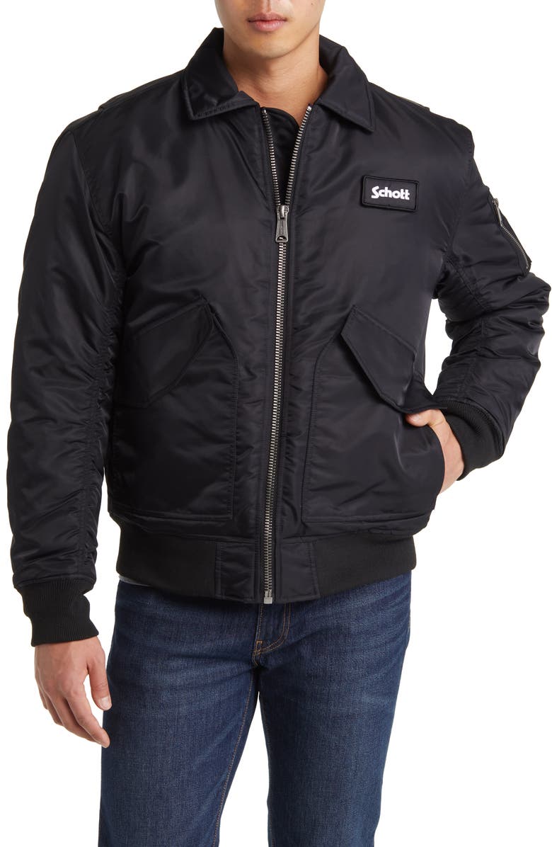 Schott NYC Water Resistant Satin Flight Jacket, Alternate, color,