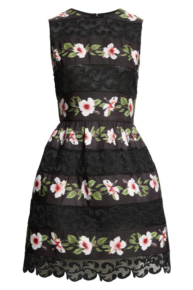Chiné Hibiscus Stripe Faille Dress, Alternate, color, BLACK