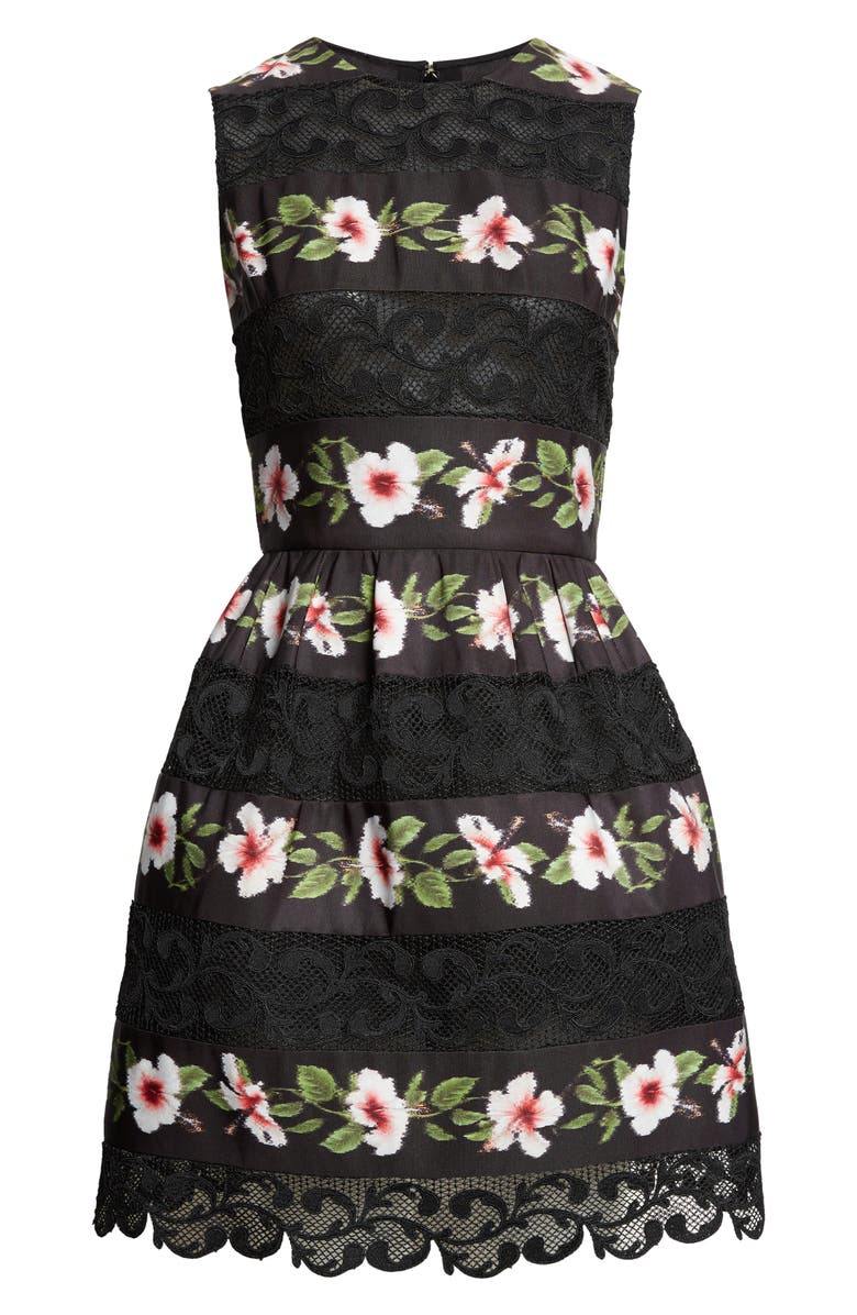 Oscar de la Renta Chiné Hibiscus Stripe Faille Dress, Alternate, color, Black