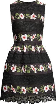 Oscar de la Renta Chiné Hibiscus Stripe Faille Dress