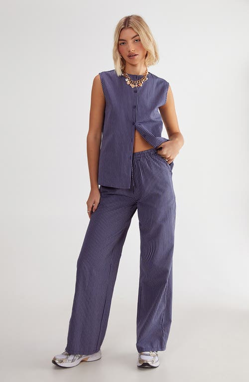 Nasty Gal Stripe Straight Leg Pants In Navy