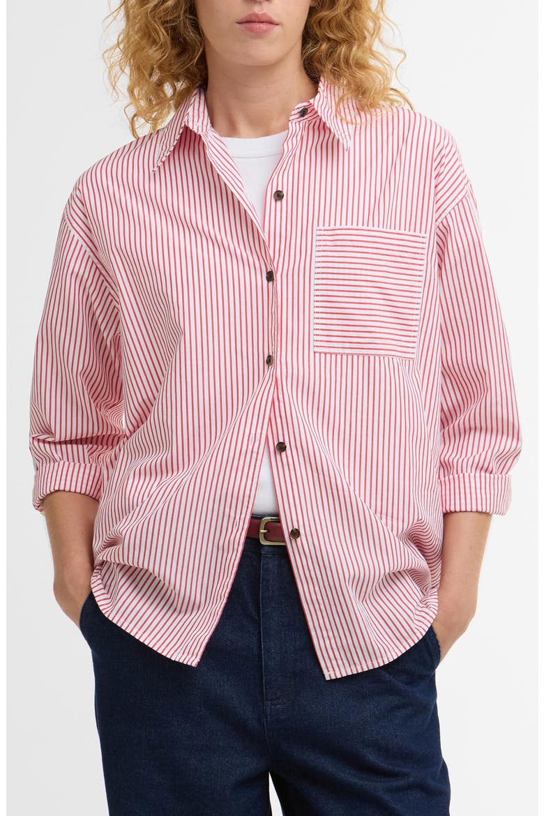Polly Stripe Button-Up Shirt, Main, color, POPPY RED STRIPE