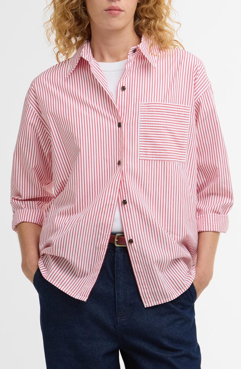 Barbour Polly Stripe Button-Up Shirt, Main, color, Poppy Red Stripe