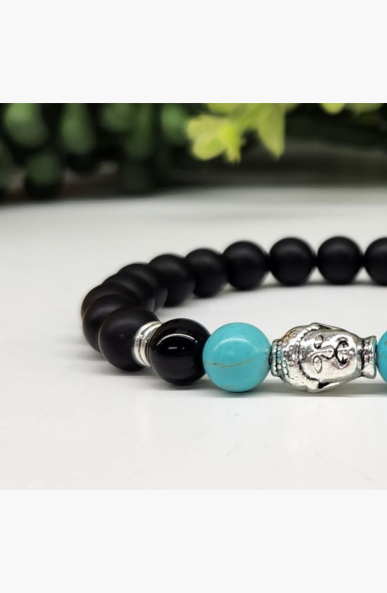 Humanist Beauty Buddha Obsidian Beaded Bracelet, Alternate, color, Selenite / Silver Tone