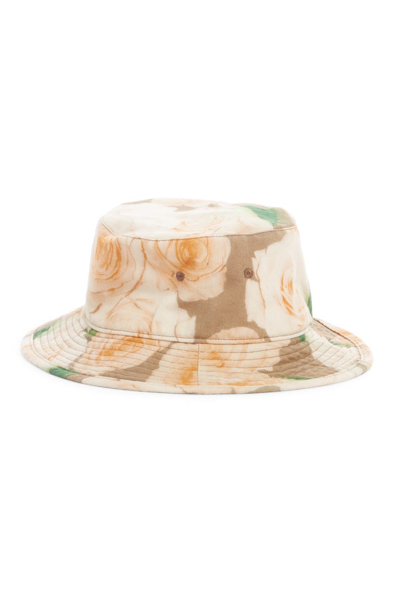 Rose Print Cotton Logo Bucket Hat, Main, color, PEACH ORANGE