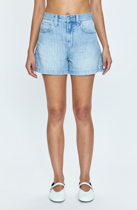 Saige High Waist Denim Shorts (Canopy Stripe)