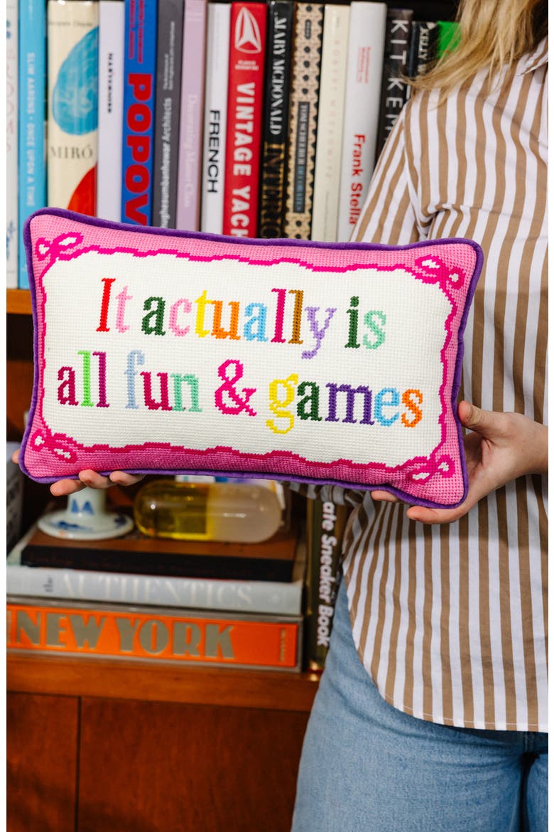 Fun And Games Needlepoint Pillow, Alternate, color, Purple, Pink, White