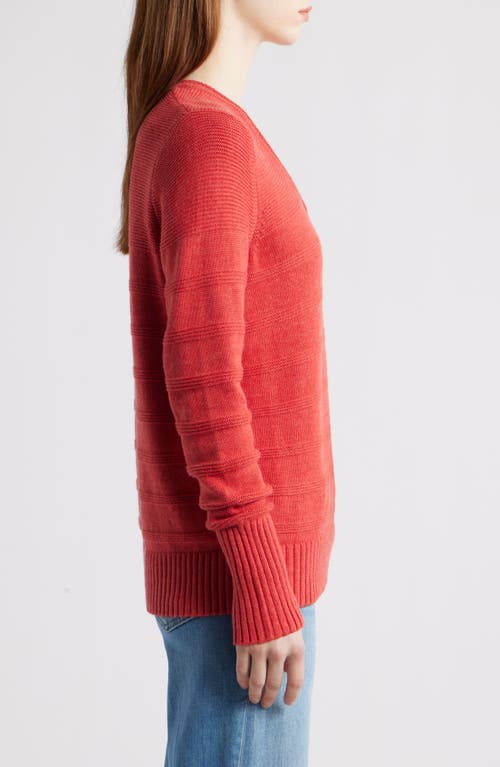 Nic + Zoe Nic+zoe Textured Cotton & Cashmere Blend V-neck Sweater In Red