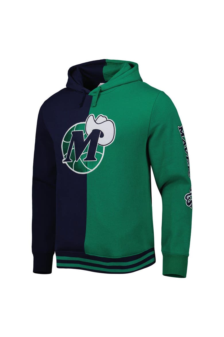 Men's Mitchell & Ness Navy/Green Dallas Mavericks Hardwood Classics Split Pullover Hoodie, Alternate, color, Navy