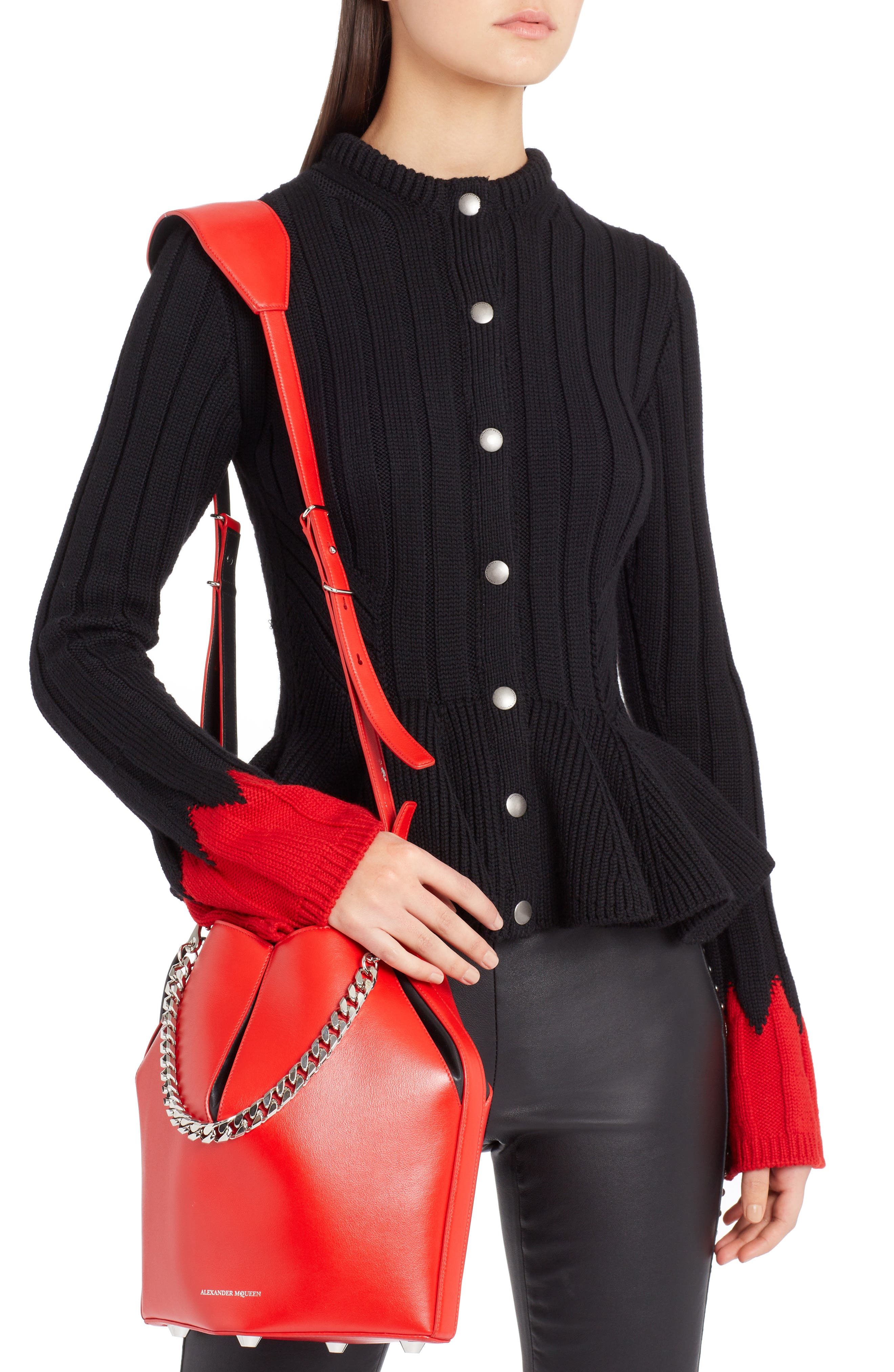 McQueen Alexander McQueen Leather Bucket Bag, Alternate, color, 