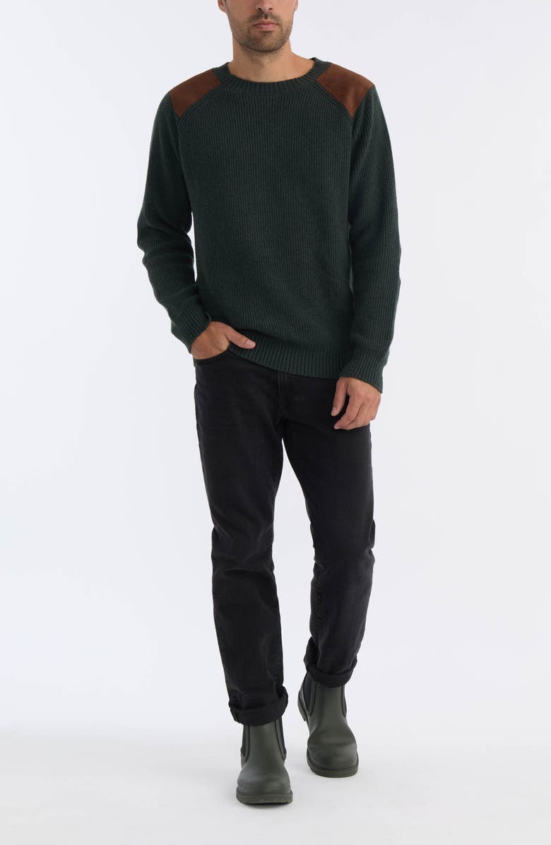 Hunter Crewneck Faux Suede Patch Ribbed Sweater, Alternate, color, Hunter Green
