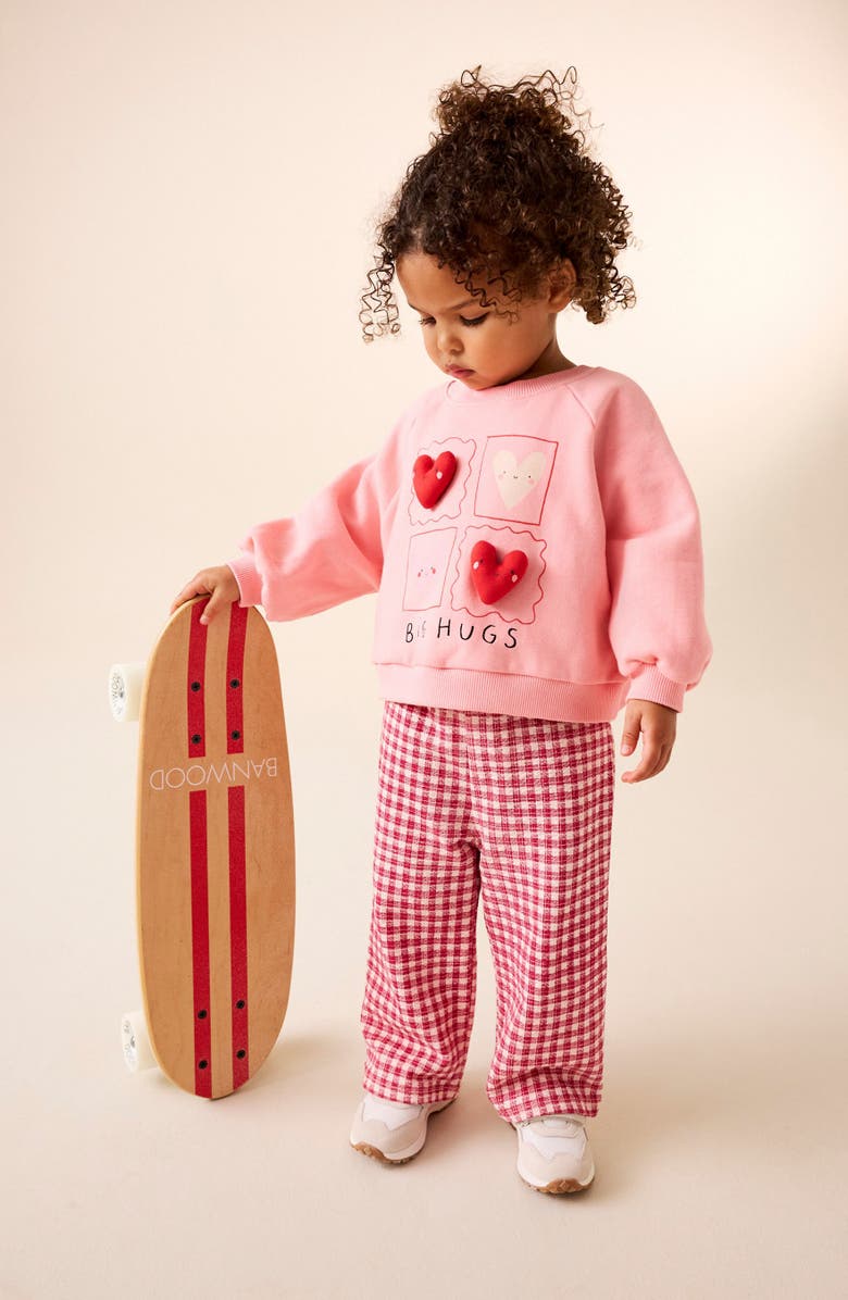 NEXT Kids' Appliqué Sweatshirt & Gingham Pants Set, Alternate, color, Pink