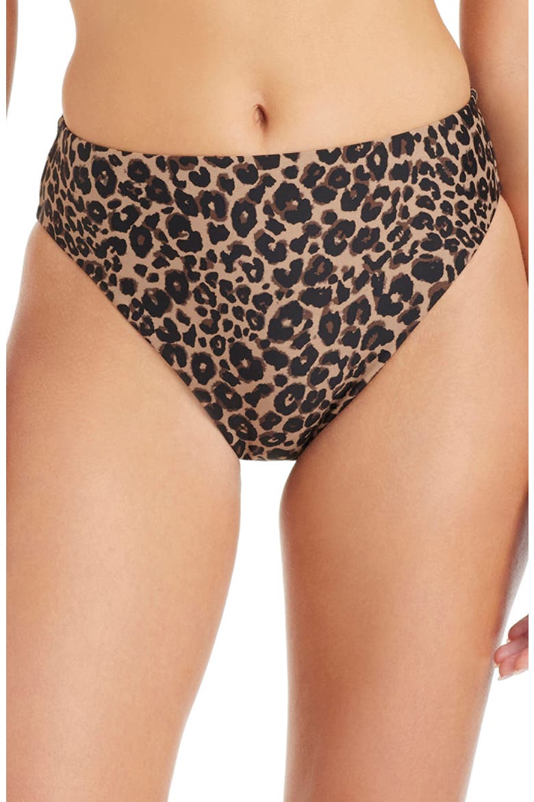 Leopard Print High Waist Bikini Bottoms, Main, color, FRENCH ROAST
