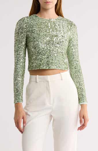 Alice + Olivia Delaina Long Sleeve Sequin Crop Top