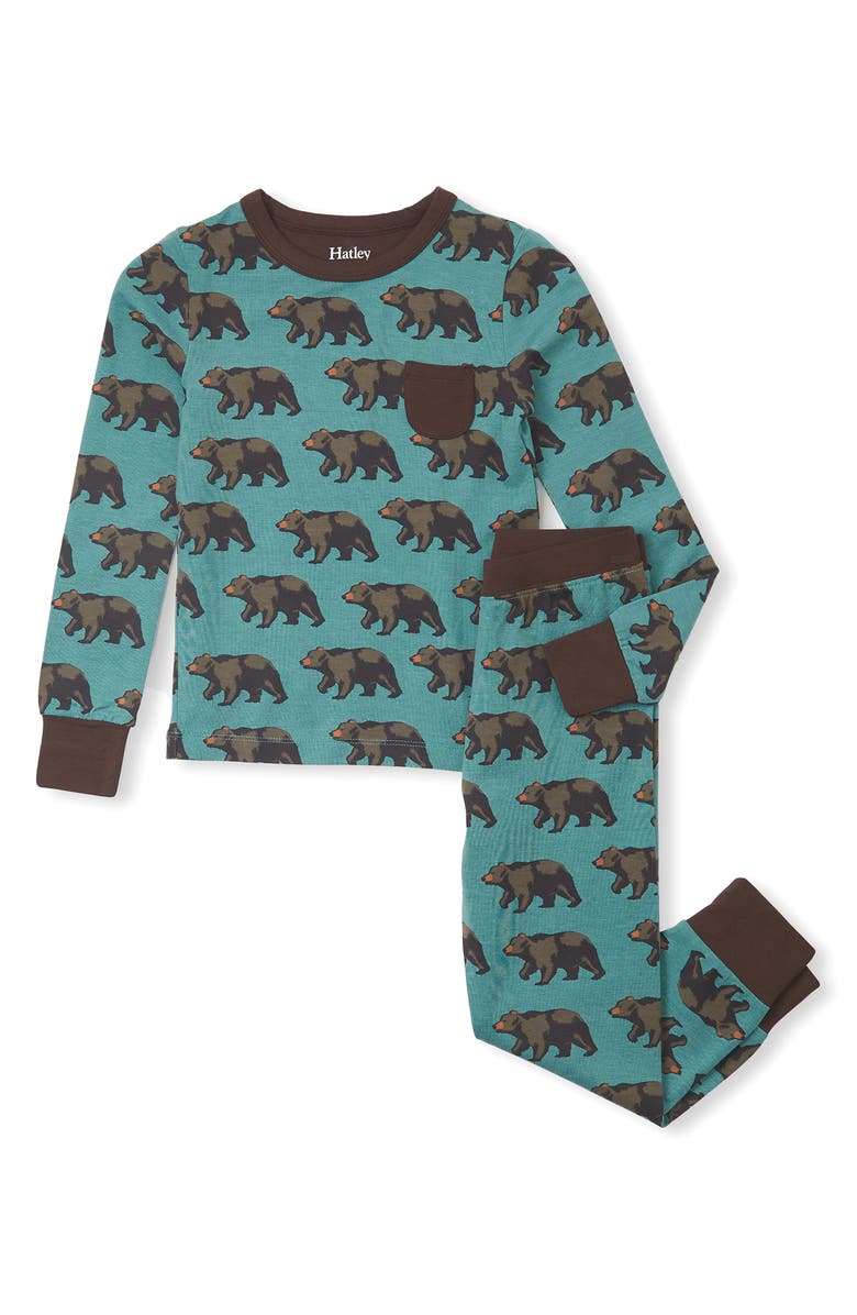 Hatley Kids' Walking Bears Fitted Two-Piece Pajamas, Main, color, 
