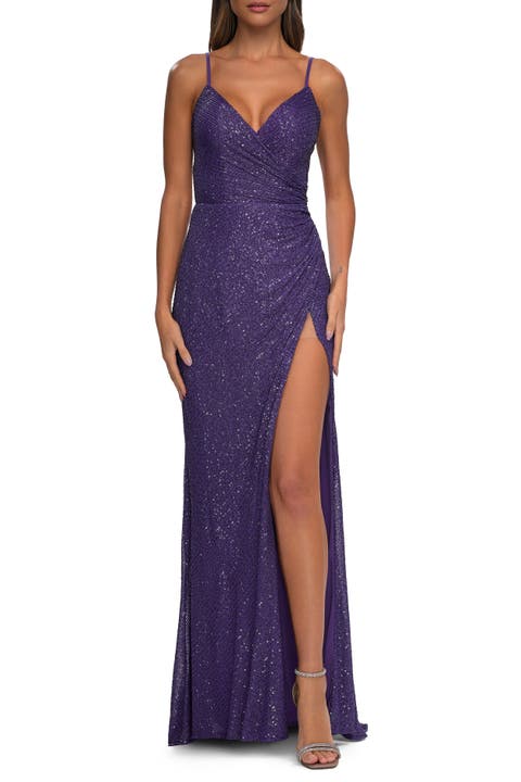 Ruched Sequin Dress with Open Tie Back