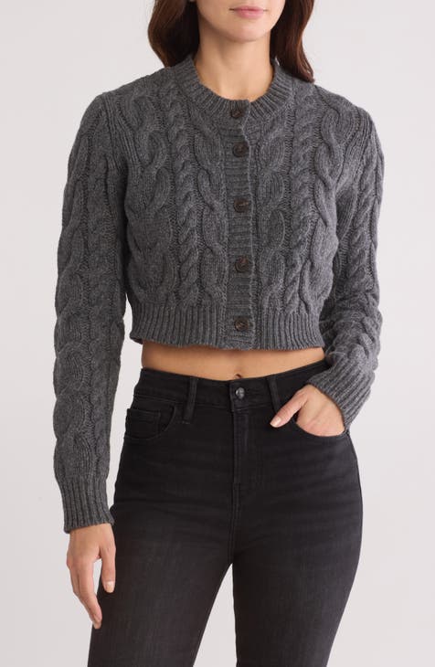 Cable Knit Merino Wool Crop Cardigan