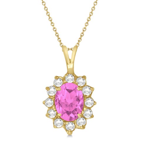 Lab Pink Sapphire & Lab Diamond Accented Pendant Necklace 14k