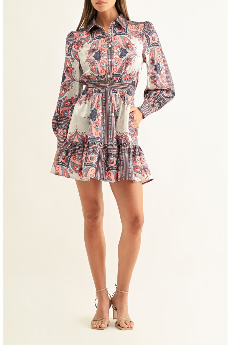 Peyton Long Sleeve Mini Shirtdress, Alternate, color, CORAL MULTI