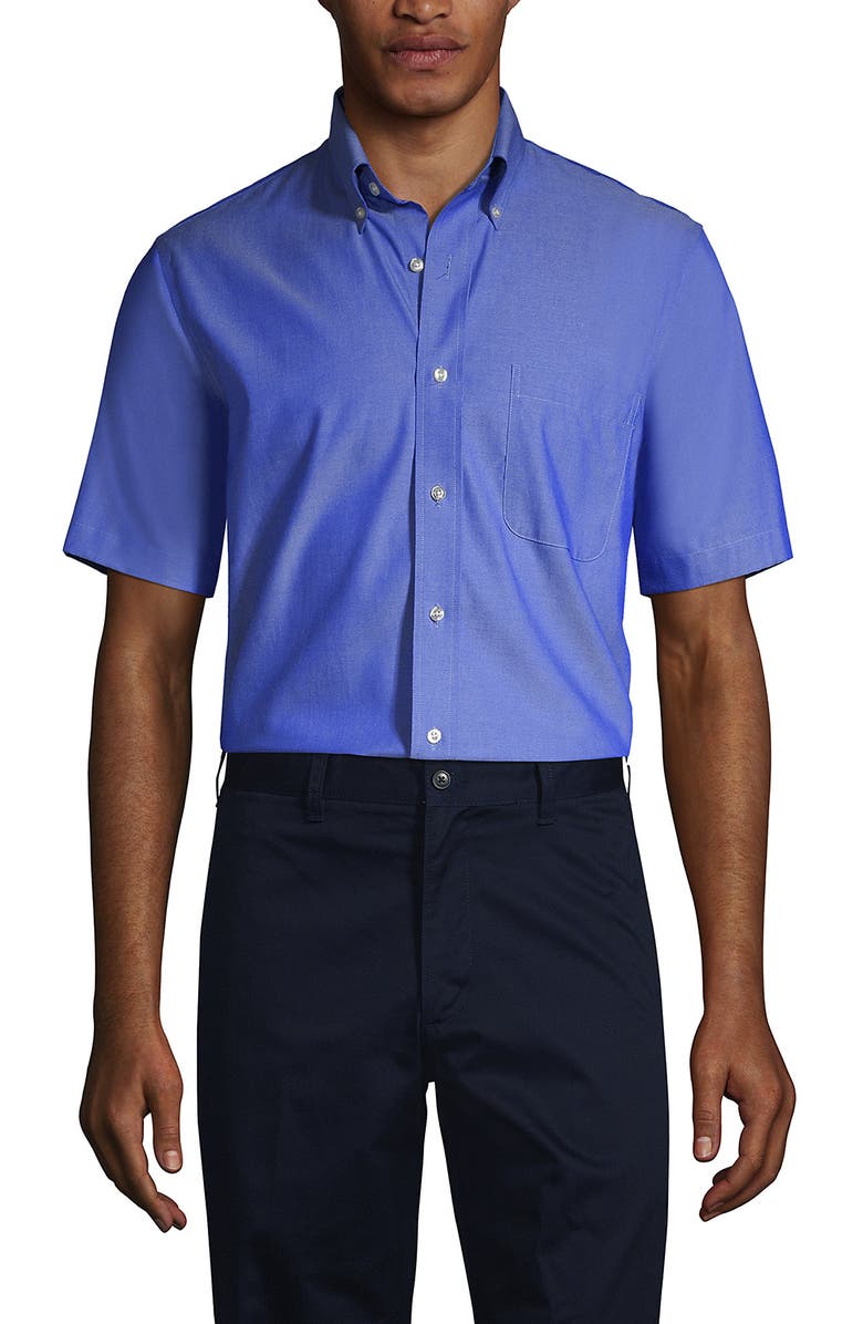 Lands' End School Uniform  Short Sleeve No Iron Pinpoint Dress Shirt, Main, color, French Blue