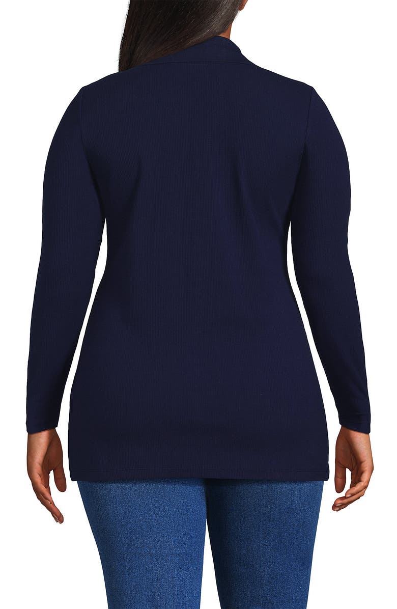 Lands' End Plus Size Long Sleeve Polished Rib Button Through Tunic Shirt, Alternate, color, Deep Sea Navy