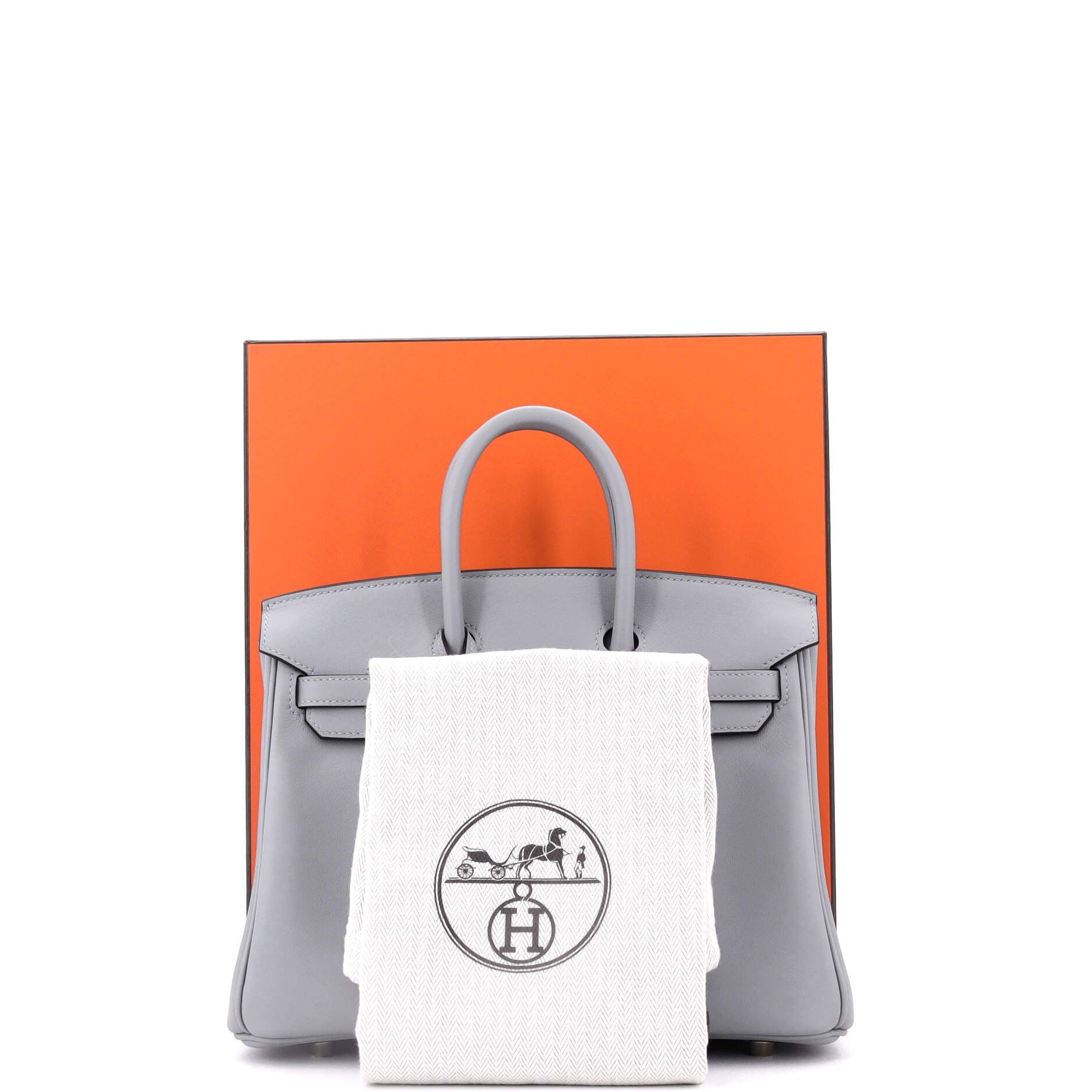 Pre-Owned Hermes Birkin Handbag Grey Swift with Permabrass Hardware 25, Alternate, color, 