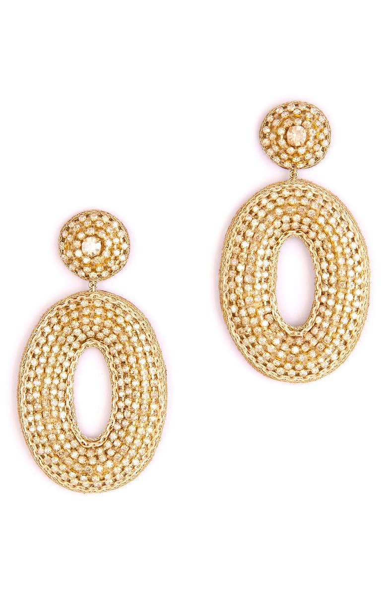 Deepa Gurnani Odeya Crystal Drop Earrings, Main, color, Gold