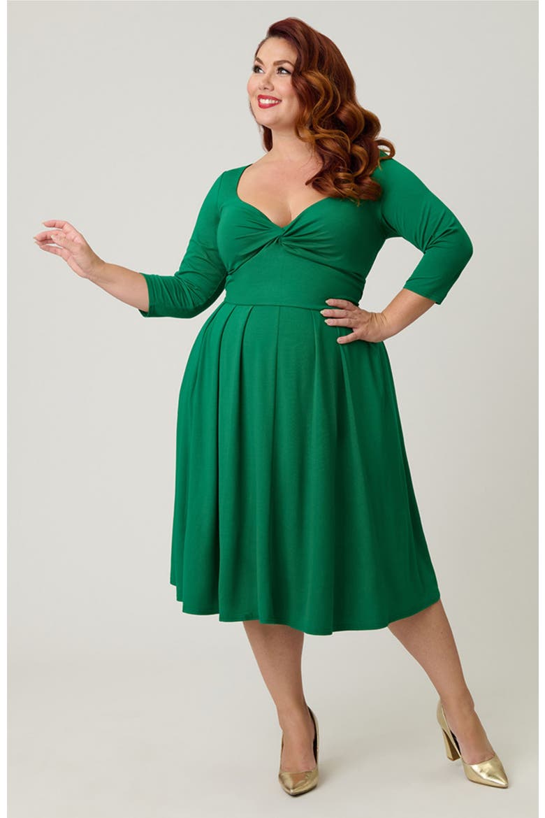 Plus Size 1950s Front Twist Swing Dress, Alternate, color, Solid Green