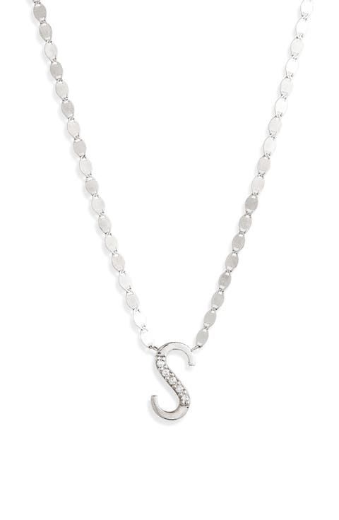 14K White Gold Diamond Initial Pendant Necklace