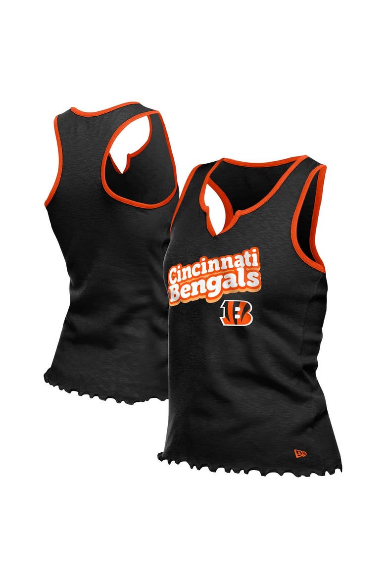 Women's New Era  Black Cincinnati Bengals Lettuce Hem Notch Neck Tri-Blend Tank Top, Main, color, Black