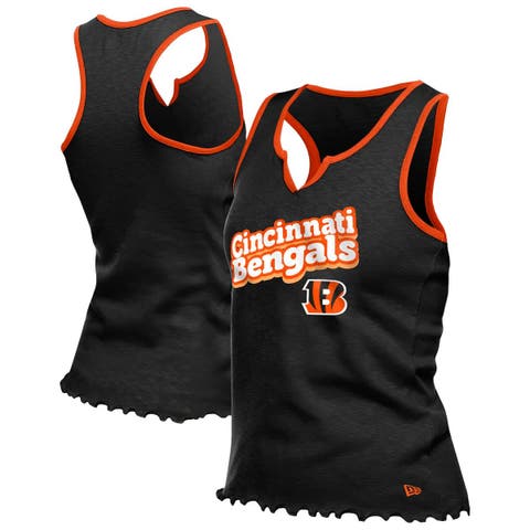 Women's New Era  Black Cincinnati Bengals Lettuce Hem Notch Neck Tri-Blend Tank Top