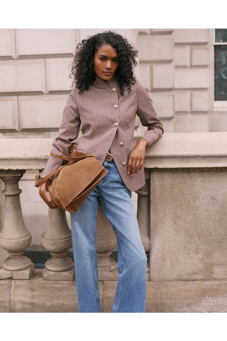 Checked Single Breasted Blazer, Alternate, color, Burgundy