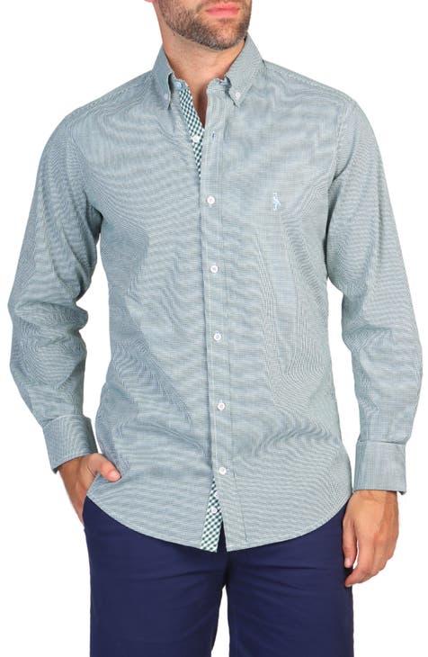 Micro Gingham Long Sleeve Button-Down Shirt