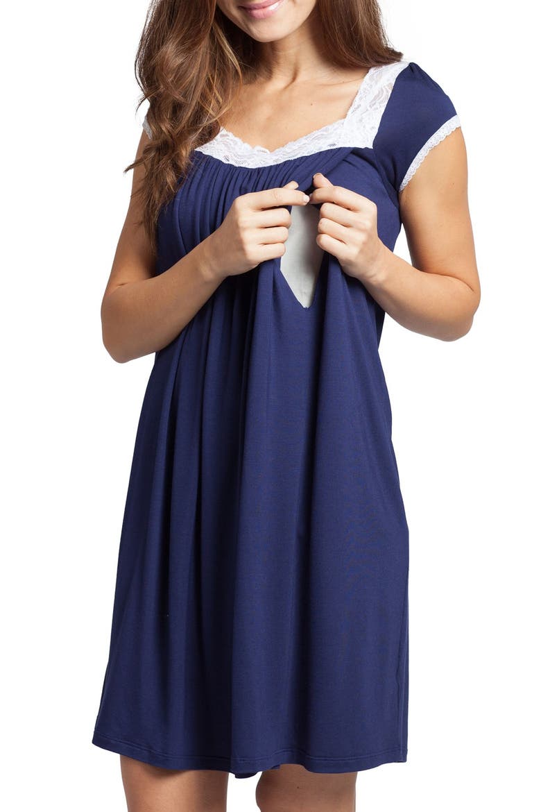 The Lace Maternity/Nursing Nightgown, Alternate, color, ESTATE BLUE