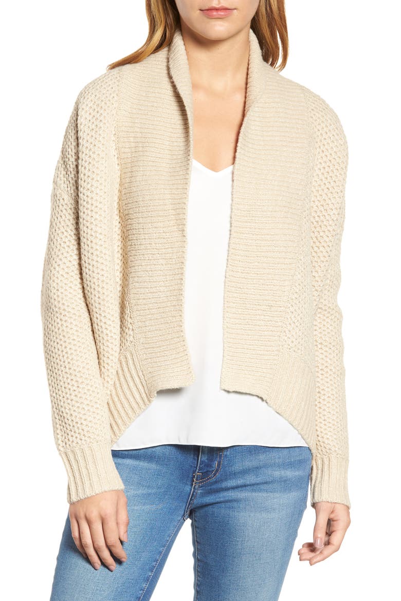 Drape Front Knit Cardigan, Main, color, HUSKED TAN MIX
