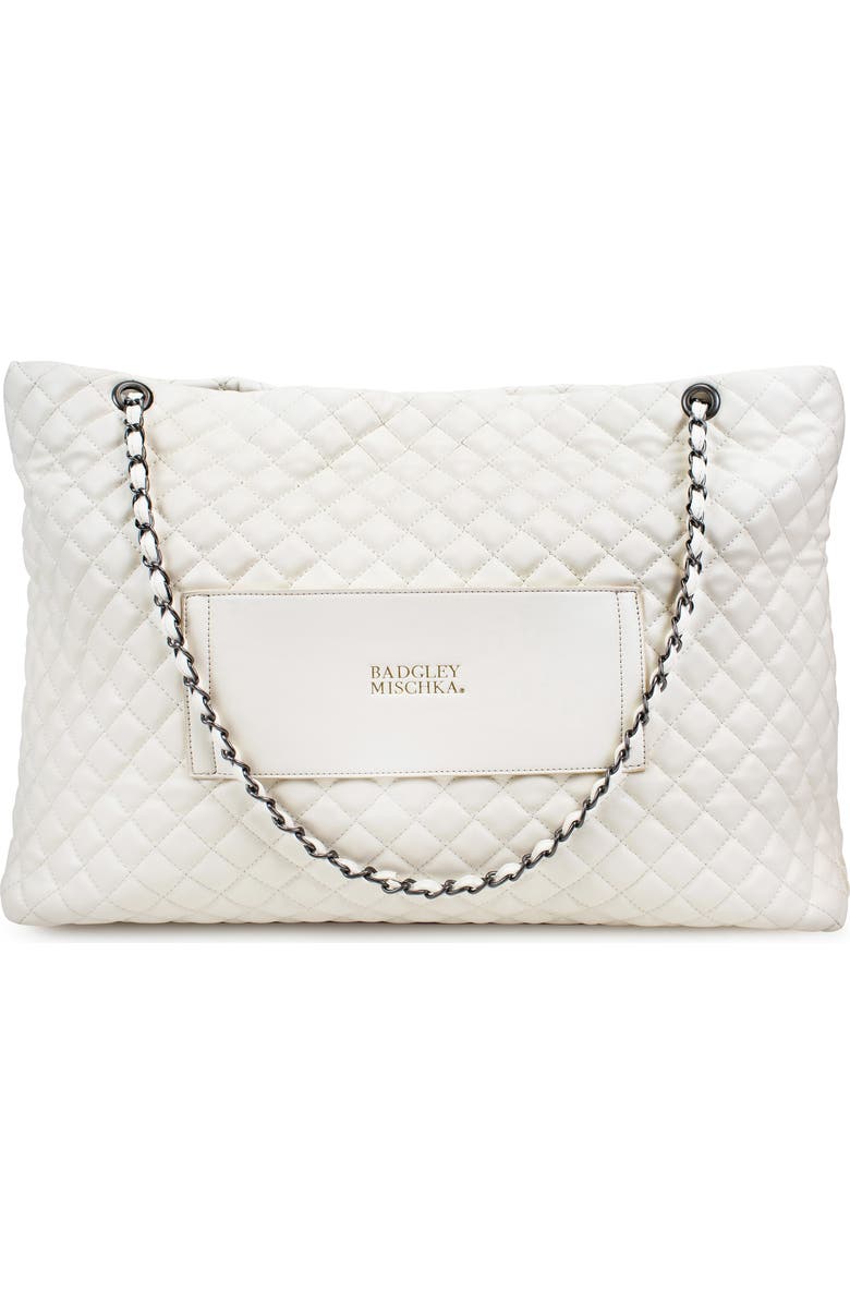 BADGLEY MISCHKA Diana XL Quilted Vegan Leather Travel Weekender Duffel Bag, Alternate, color, Cream
