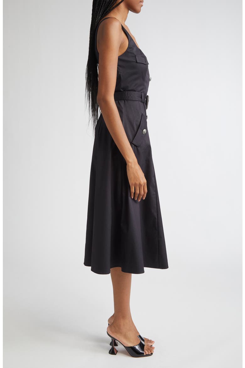 Tazia Belted Cotton Blend A-Line Dress, Alternate, color, BLACK