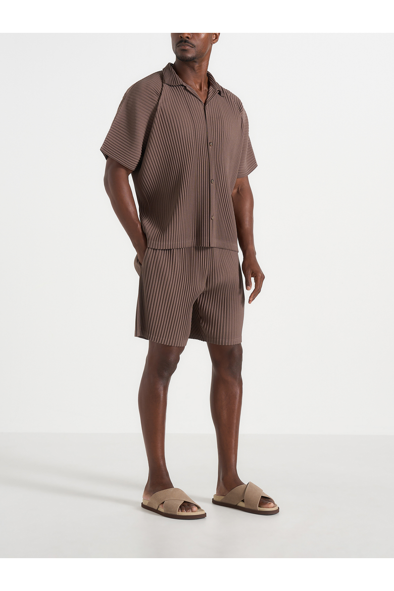 Drew Pleated Shorts, Alternate, color, Taupe