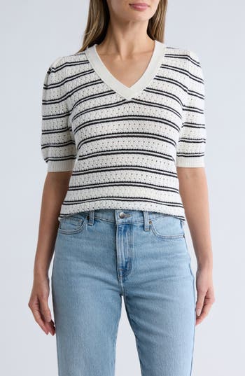 Caslon ® Pointelle Short Sleeve Cotton Blend Sweater
