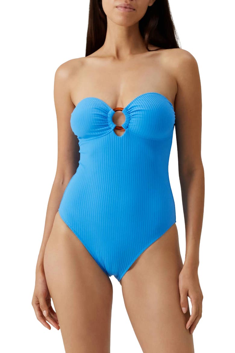 Cozumel Strapless One-Piece Swimsuit, Main, color, OCEAN RIBBED