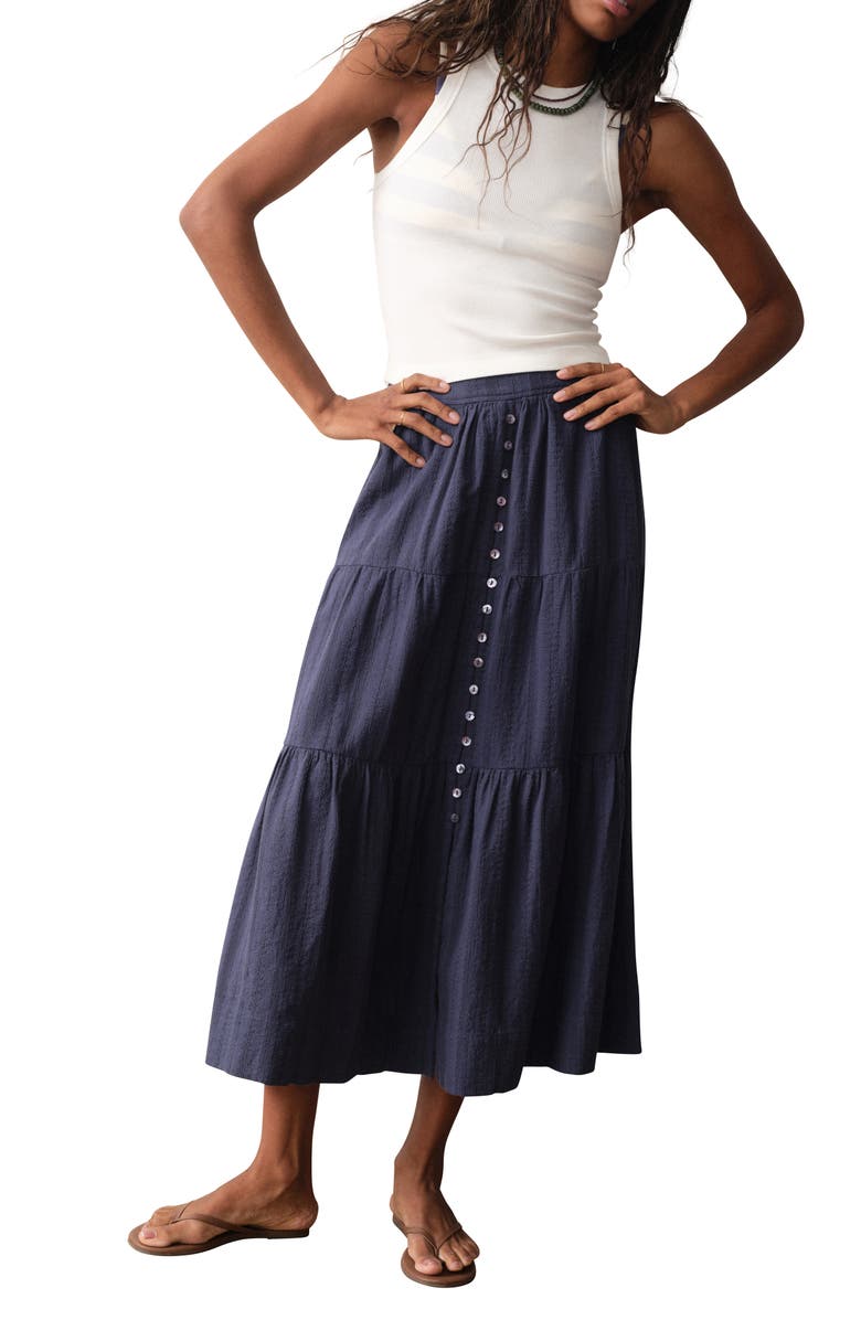 Marine Layer Lana Tiered Cotton Maxi Skirt, Alternate, color, Navy