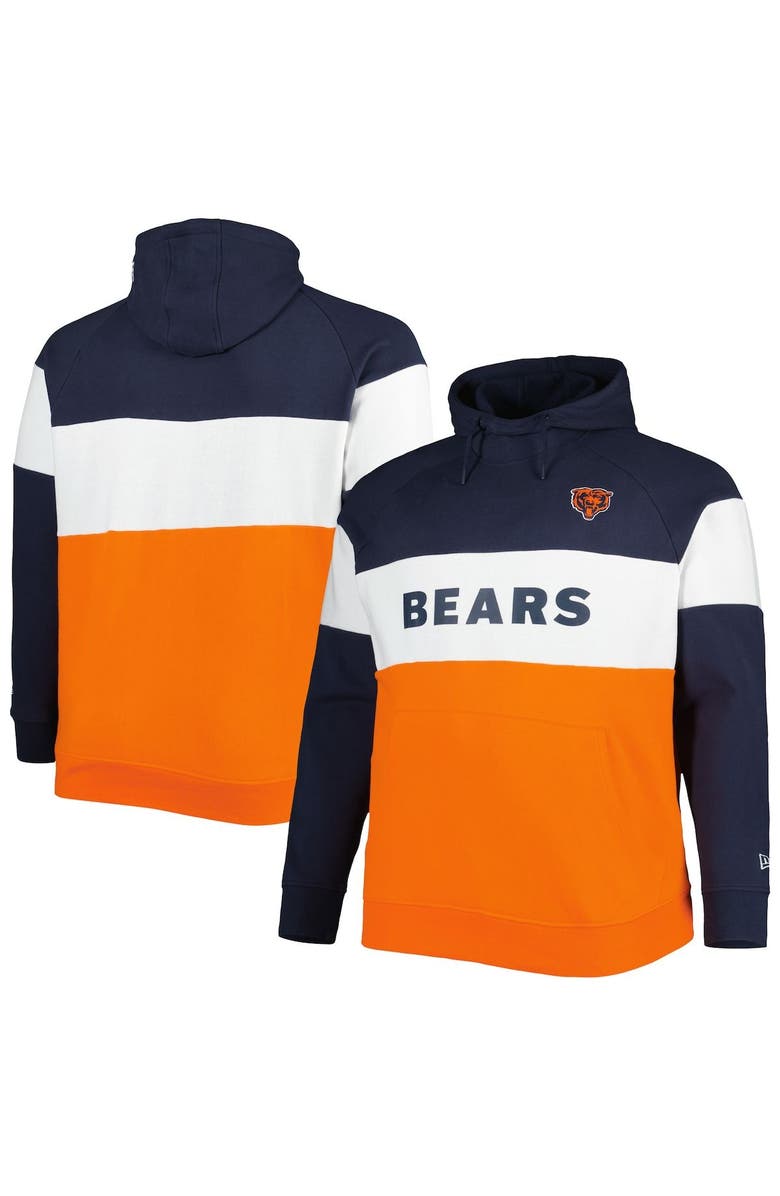 New Era Men's New Era Navy/Orange Chicago Bears Big & Tall Current Team Colorblock Fleece Raglan Pullover Hoodie, Main, color, 